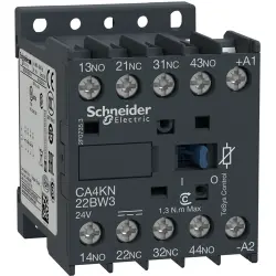 Auxiliary contactor, 4 pole, 10 A, 2 Form A (N/O) + 2 Form B (N/C), coil 24 VDC, screw connection, CA4KN22BW3