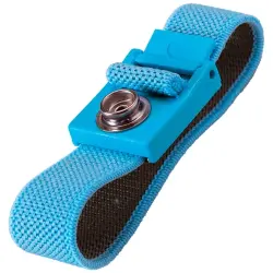 ESD wrist strap, anti-allergic, push button Ø 10 mm, polyester, light blue, BK0105003