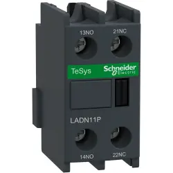 Auxiliary switch block, 2 pole, 10 A, 1 Form A (N/O) + 1 Form B (N/C), screw connection, LADN11P