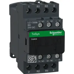 Power contactor, 4 pole, 20 A, 2 Form A (N/O) + 2 Form B (N/C), coil 24 VDC, screw connection, LC1D098BD