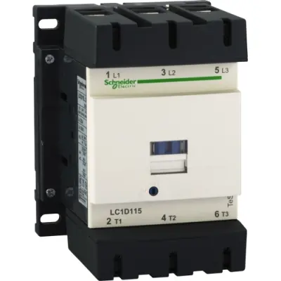 Power contactor, 3 pole, 115 A, 400 V, 3 Form A (N/O), coil 24 VDC, screw connection, LC1D115BD - 1