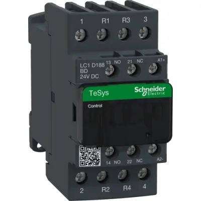 Power contactor, 4 pole, 32 A, 2 Form A (N/O) + 2 Form B (N/C), coil 24 VDC, screw connection, LC1D188BD - 1