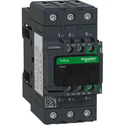 Power contactor, 3 pole, 40 A, 400 V, 3 Form A (N/O), coil 24 VDC, screw connection, LC1D40ABBE - 1