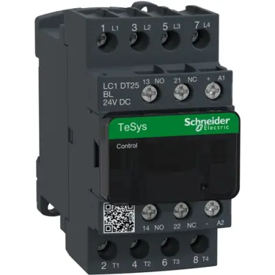 Power contactor, 4 pole, 25 A, 4 Form A (N/O), coil 24 VDC, screw connection, LC1DT25BL - 1