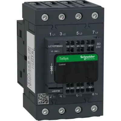 Power contactor, 4 pole, 80 A, 4 Form A (N/O), coil 24 VDC, spring-clamp connection, LC1DT80A3BD - 1