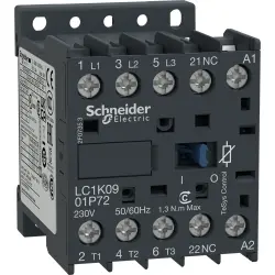 Power contactor, 3 pole, 9 A, 400 V, 3 Form A (N/O), coil 230 VAC, screw connection, LC1K0901P72