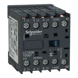 Power contactor, 3 pole, 9 A, 3 Form A (N/O), coil 24 VAC, solder connection, LC1K09105B7