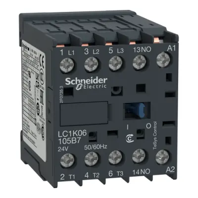 Power contactor, 3 pole, 9 A, 3 Form A (N/O), coil 24 VAC, solder connection, LC1K09105B7 - 1