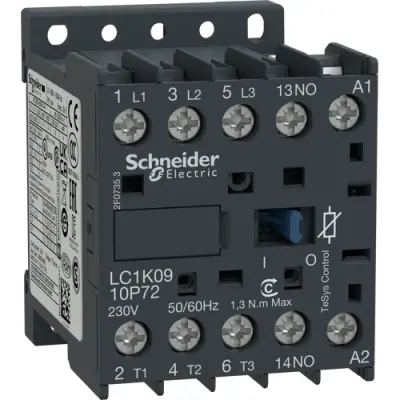Power contactor, 3 pole, 9 A, 400 V, 3 Form A (N/O), coil 230 VAC, screw connection, LC1K0910P72 - 1