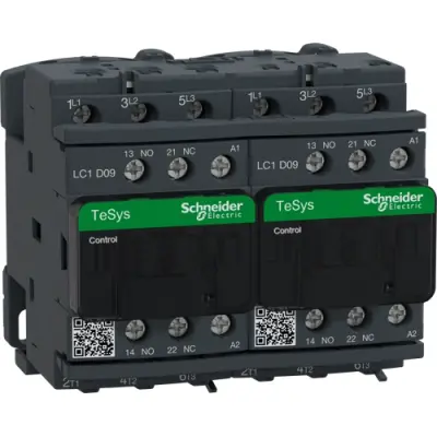 Reversing contactor, 3 pole, 9 A, 400 V, 3 Form A (N/O), coil 230 VAC, screw connection, LC2D09P7 - 1