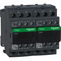 Reversing contactor, 3 pole, 25 A, 400 V, 3 Form A (N/O), coil 24 VDC, screw connection, LC2D25BL