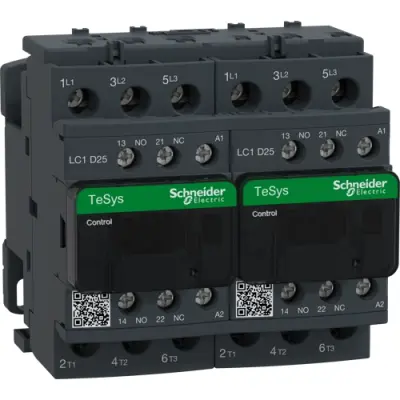 Reversing contactor, 3 pole, 25 A, 400 V, 3 Form A (N/O), coil 48 VAC, screw connection, LC2D25E7 - 1