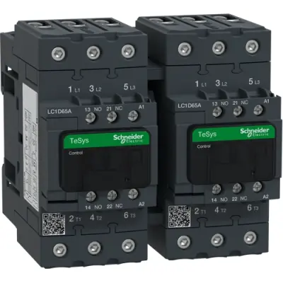 Reversing contactor, 3 pole, 65 A, 400 V, 3 Form A (N/O), coil 230 VAC, screw connection, LC2D65AP7 - 1