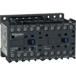 Reversing contactor, 3 pole, 6 A, 400 V, 3 Form A (N/O), coil 24 VAC, screw connection, LC2K0610B7