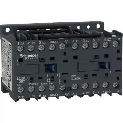 Reversing contactor, 3 pole, 9 A, 400 V, 3 Form A (N/O), coil 24 VAC, screw connection, LC2K0910B7TQ - 1