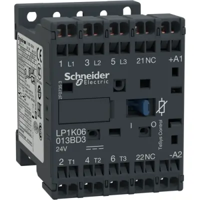 Power contactor, 3 pole, 6 A, 400 V, 3 Form A (N/O), coil 24 VDC, screw connection, LP1K0601BD3 - 1