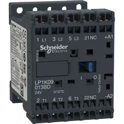 Power contactor, 3 pole, 9 A, 400 V, 3 Form A (N/O), coil 24 VDC, spring-clamp connection, LP1K09013BD - 1