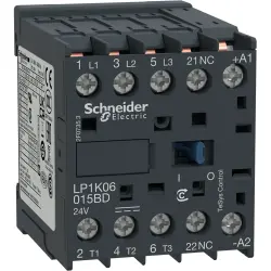 Power contactor, 3 pole, 9 A, 400 V, 3 Form A (N/O), coil 24 VDC, solder connection, LP1K09015BD