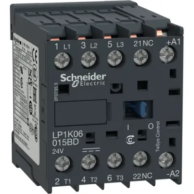 Power contactor, 3 pole, 9 A, 400 V, 3 Form A (N/O), coil 24 VDC, solder connection, LP1K09015BD - 1