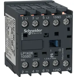 Power contactor, 3 pole, 9 A, 400 V, 3 Form A (N/O), coil 24 VDC, solder connection, LP1K09105BD