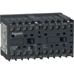 Reversing contactor, 3 pole, 9 A, 400 V, 3 Form A (N/O), coil 24 VDC, solder connection, LP2K09015BD