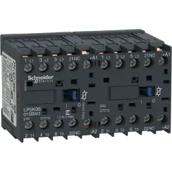 Reversing contactor, 3 pole, 6 A, 3 Form A (N/O), coil 24 VDC, solder connection, LP5K06015BW3