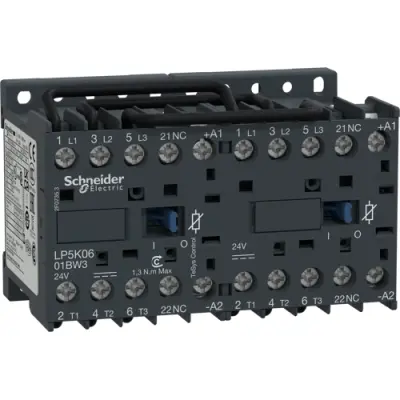 Reversing contactor, 3 pole, 6 A, 3 Form A (N/O), coil 24 VDC, screw connection, LP5K0601BW3 - 1