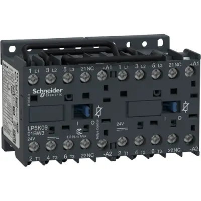 Reversing contactor, 3 pole, 9 A, 3 Form A (N/O), coil 24 VDC, screw connection, LP5K0901BW3 - 1
