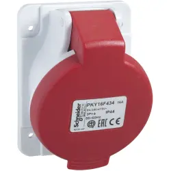 CEE surface-mounted socket, 5 pole, 16 A/380-415 V, red, IP44, PKY16F435