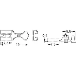 Uninsulated flat plug sleeve, 6.3 x 0.8 mm, 1.0 to 2.5 mm², AWG 18 to 14, brass, tin-plated, 3832D.67