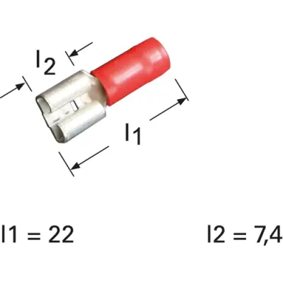 Insulated flat plug sleeve, 6.3 x 0.8 mm, 0.5 to 1.0 mm², AWG 22 to 18, brass, tin-plated, red, 35040.000.000 - 1