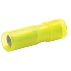 Insulated round plug sleeve, 5.00 mm, 4.0 to 6.0 mm², AWG 12 to 10, bronze, tin-plated, yellow, 950V