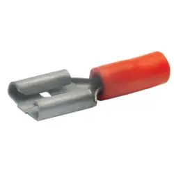 Insulated flat plug sleeve, 6.3 x 0.8 mm, 0.5 to 1.0 mm², AWG 20 to 18, brass, tin-plated, red, 720