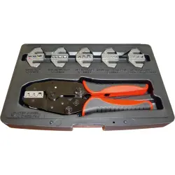 Crimping pliers for insulated cable lugs/connectors, with 6 dies, 0.5-16 mm², AWG 22-6, WKK 417611