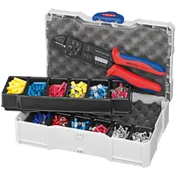 Cable connector assortment, flat receptacles/butt connectors/cable lugs/uninsulated connectors/faston plugs/1x crimping pliers, 300 pieces, 97 90 25