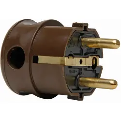 Schuko plug right-angled, 3 x 1.5 mm², brown