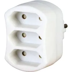 3-way adapter, 3 x jacks type C on 1 x plug type E + F, white
