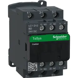 Power contactor, 3 pole, 12 A, 400 V, 3 Form A (N/O), coil 24 VDC, screw connection, LC1D12BD