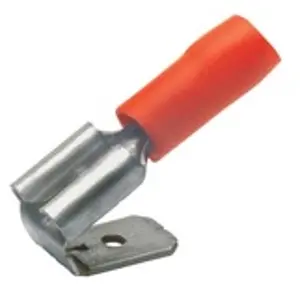 Insulated flat plug sleeve, 6.3 x 0.8 mm, 0.5 to 1.0 mm², AWG 20 to 18, brass, tin-plated, red, 720AZ - 1