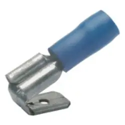 Insulated flat plug sleeve, 6.3 x 0.8 mm, 1.5 to 2.5 mm², AWG 16 to 14, brass, tin-plated, blue, 730AZ