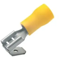 Insulated flat plug sleeve, 6.3 x 0.8 mm, 4.0 to 6.0 mm², AWG 12 to 10, brass, tin-plated, yellow, 750AZ