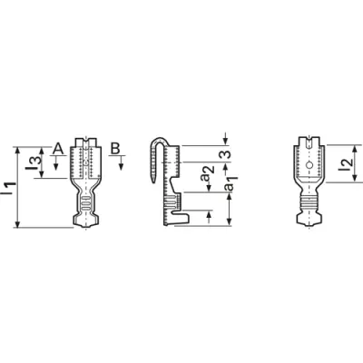 Uninsulated flat plug sleeve with branch, 6.3 x 0.8 mm, 0.5 to 1.5 mm², AWG 20 to 16, brass, tin-plated, 3838AN.67 - 1