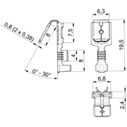 Uninsulated flat plug sleeve with branch, 6.3 x 0.8 mm, 1.5 to 2.5 mm², AWG 16 to 14, brass, tin-plated, 3838BN.67
