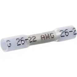 Butt connector kit with heat shrink insulation, 0.3-0.5 mm², AWG 26 to 24, white, 26 mm, 22C469, package with 150 pieces