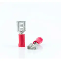 Insulated flat plug sleeve, 4.8 x 0.5 mm, 0.5 to 1.5 mm², AWG 22 to 16, brass, tin-plated, red, BYB-4-07F5042