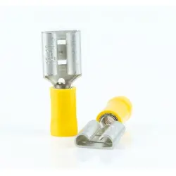 Insulated flat plug sleeve, 2.8 x 0.5 mm, 4.0 to 6.0 mm², AWG 12 to 10, brass, tin-plated, yellow, BYB-4-07F5050