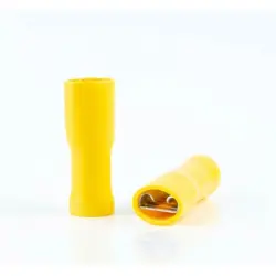 Insulated flat plug sleeve, 2.8 x 0.5 mm, 4.0 to 6.0 mm², AWG 12 to 10, brass, tin-plated, yellow, BYB-4-07F5061