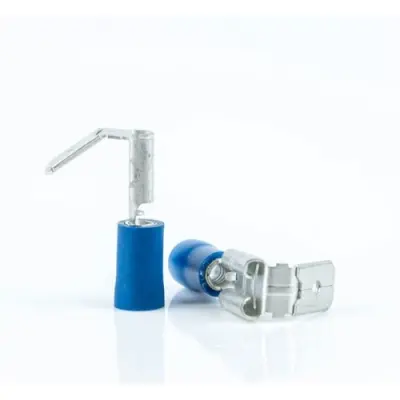 Insulated flat plug sleeve with branch, 6.3 x 0.8 mm, 1.5 to 2.5 mm², AWG 16 to 14, brass, tin-plated, blue, BYB-4-07F5074 - 1
