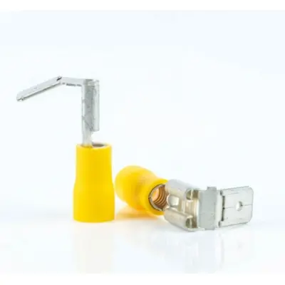 Insulated flat plug sleeve with branch, 6.3 x 0.8 mm, 1.5 to 2.5 mm², AWG 16 to 14, brass, tin-plated, yellow, BYB-4-07F5075 - 1