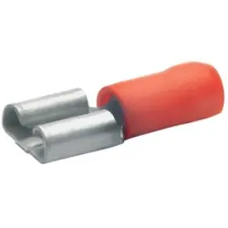 Insulated flat plug sleeve, 6.3 x 0.8 mm, 0.5 to 1.0 mm², AWG 20 to 18, bronze, tin-plated, red, 720BZ